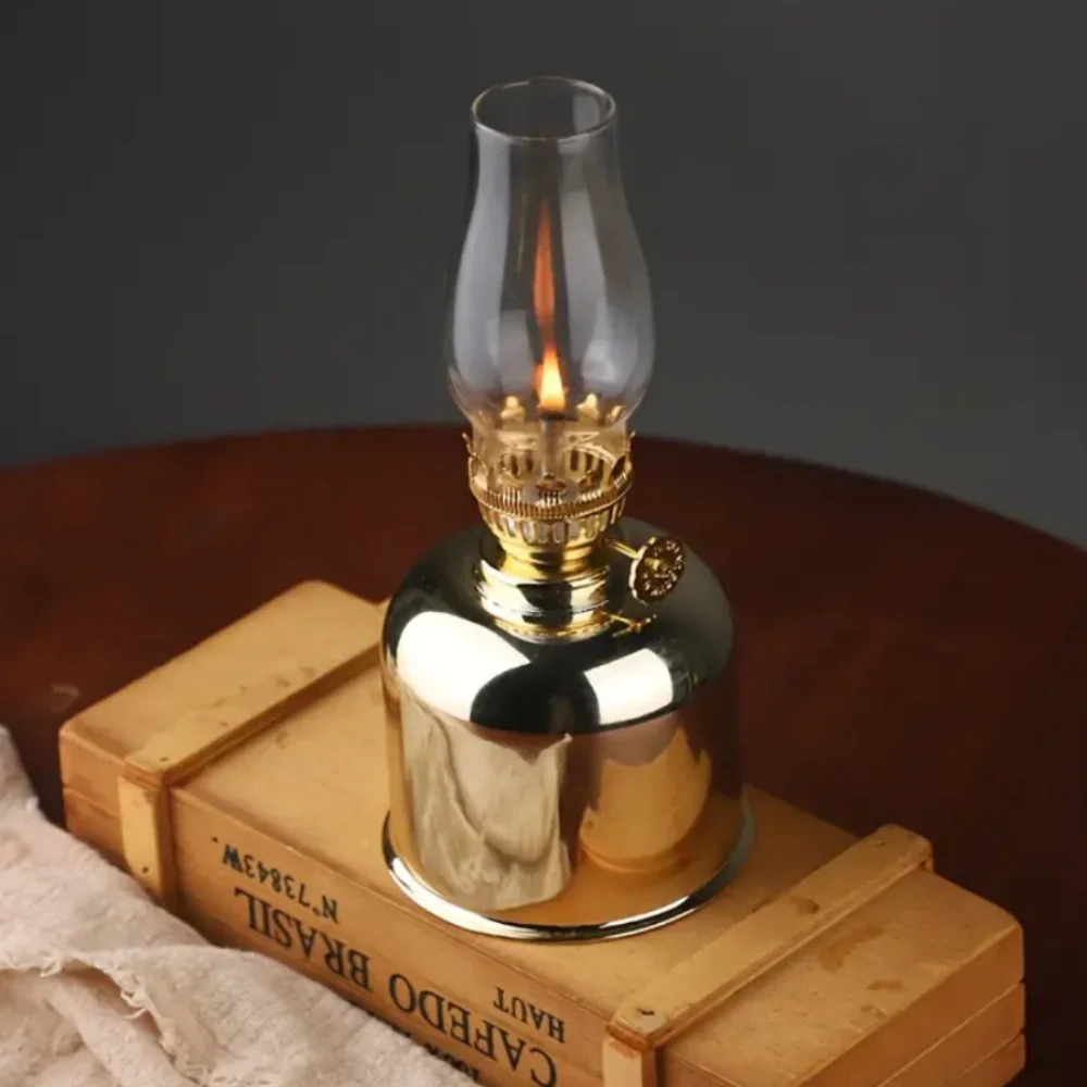 Vintage Olielamp van Gegalvaniseerd IJzer en Glas – Dimbaar, Winddicht en Duurzaam voor Binnen en Buiten – 19x8,5 cm