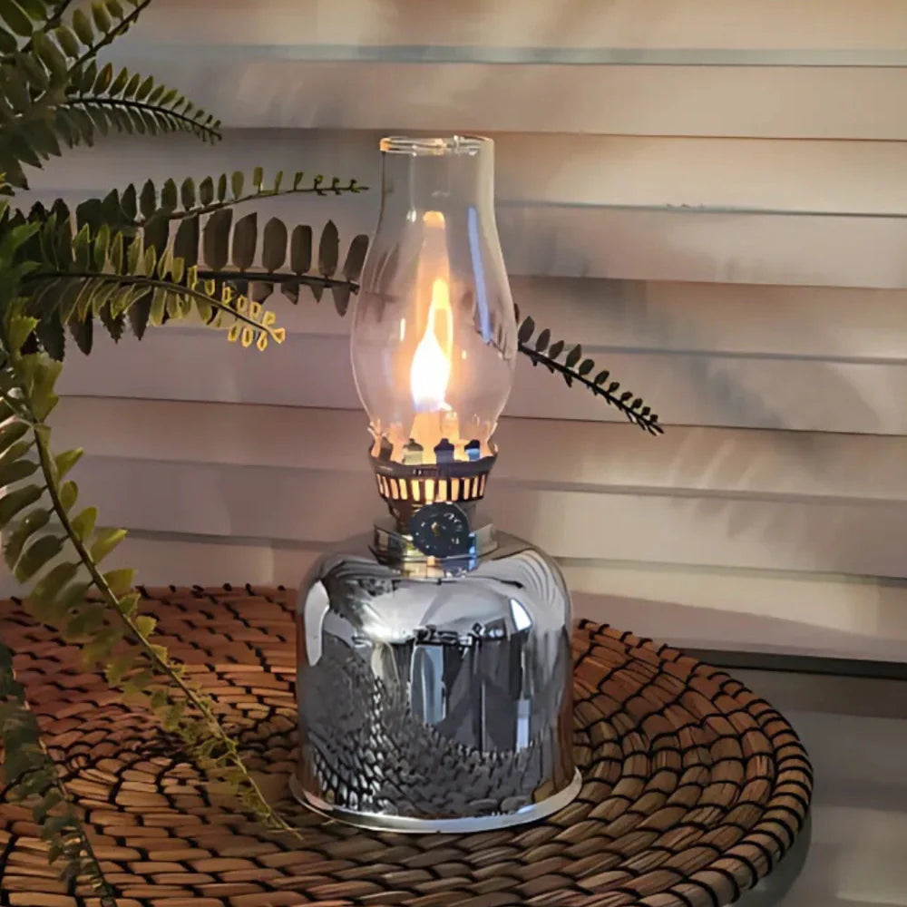 Vintage Olielamp van Gegalvaniseerd IJzer en Glas – Dimbaar, Winddicht en Duurzaam voor Binnen en Buiten – 19x8,5 cm