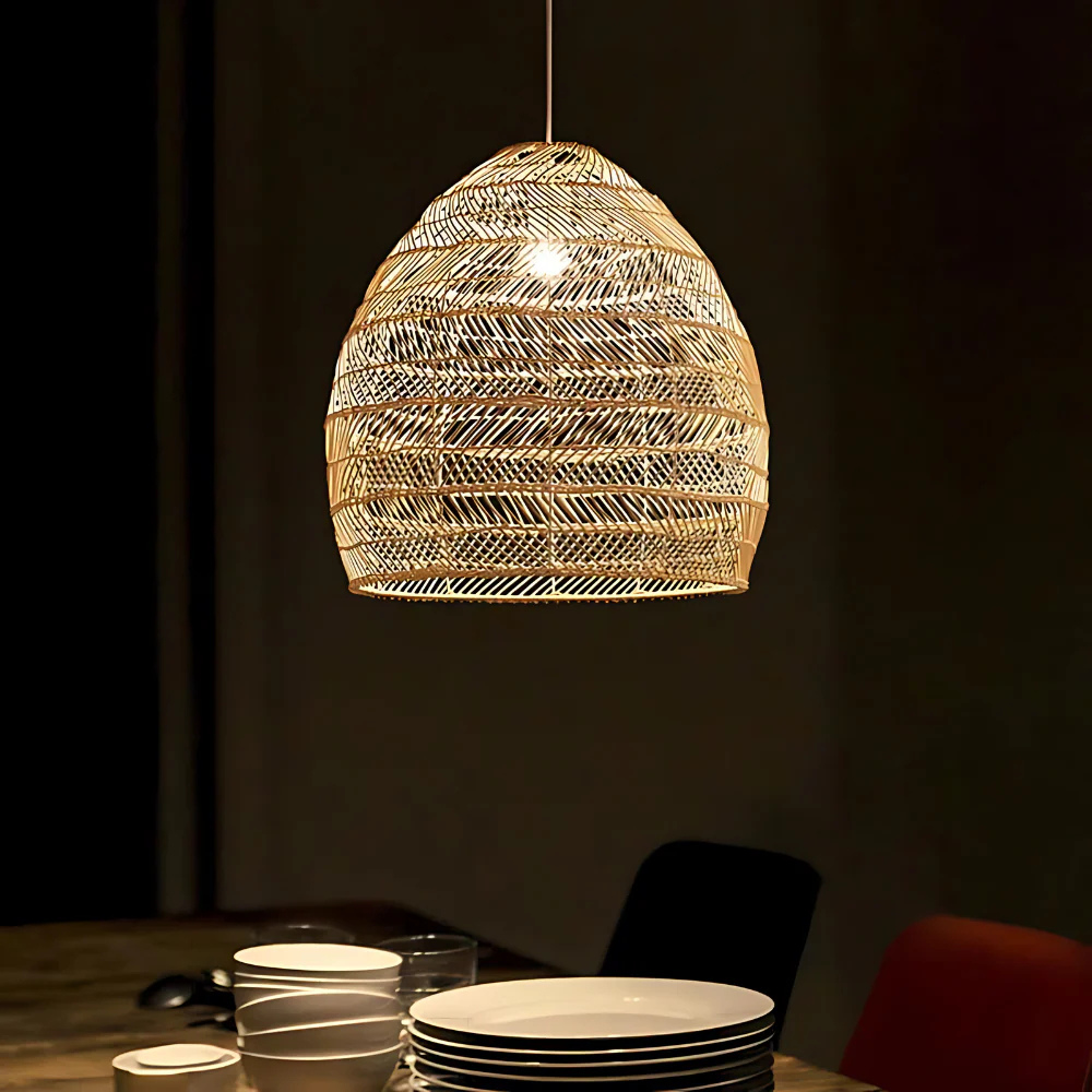 Handgemaakte Rotan Hanglamp voor Eettafel