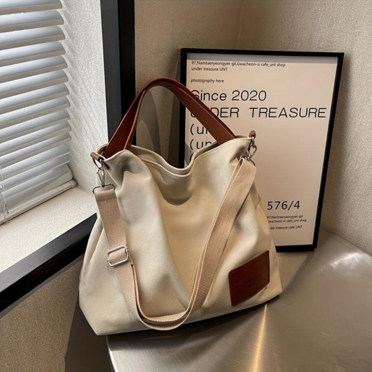 Canvas Skuldertaske til Damer med Justerbar Skulderrem og Rummelig Opbevaringsplads