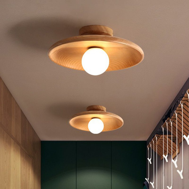 Moderne Ondiepe Komvormige Plafondlamp - LED Plafonniere met Houten Afwerking voor Sfeervolle Verlichting