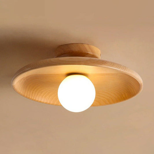 Moderne Ondiepe Komvormige Plafondlamp - LED Plafonniere met Houten Afwerking voor Sfeervolle Verlichting