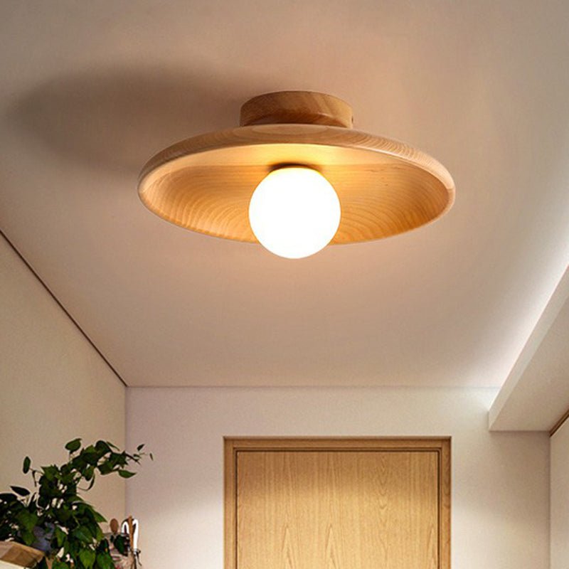 Moderne Ondiepe Komvormige Plafondlamp - LED Plafonniere met Houten Afwerking voor Sfeervolle Verlichting