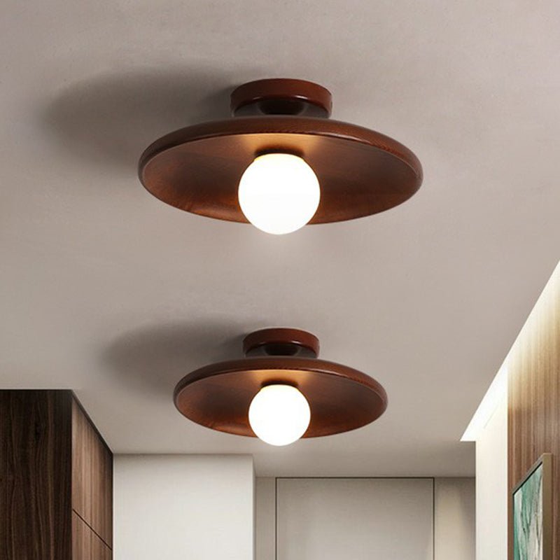 Moderne lav dybde rund loftlampe - LED loftlampe med træfinish til stemningsfuld belysning