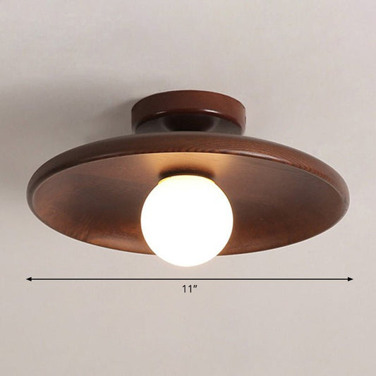 Moderne lav dybde rund loftlampe - LED loftlampe med træfinish til stemningsfuld belysning