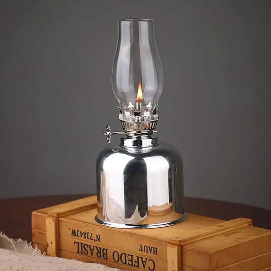 Vintage Olielamp van Gegalvaniseerd IJzer en Glas – Dimbaar, Winddicht en Duurzaam voor Binnen en Buiten – 19x8,5 cm