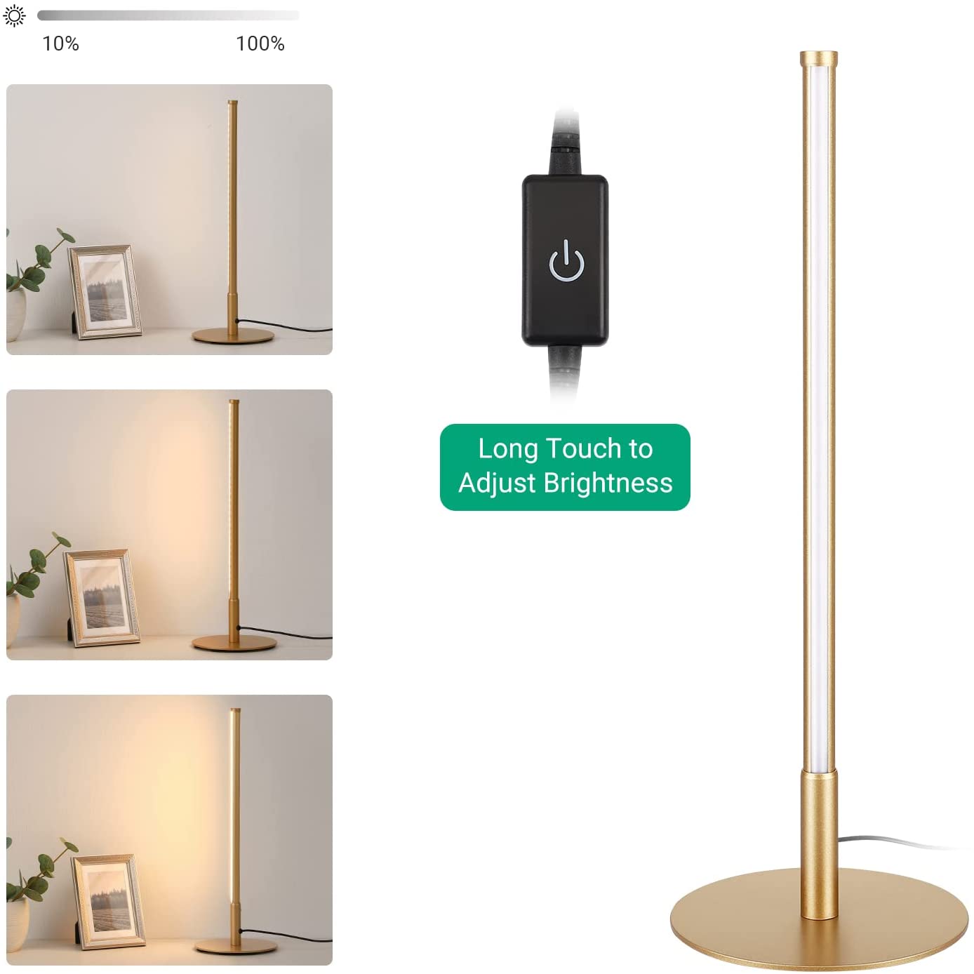 Minimalistische Gouden Tafellamp met Dimbare LED en Aanraakschakelaar – Stijlvolle Interieurverlichting voor Elke Ruimte