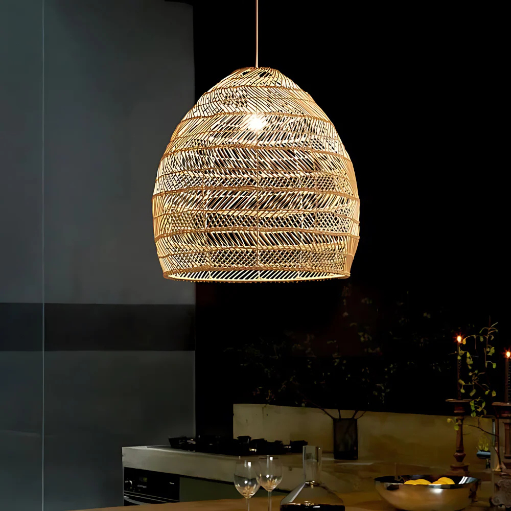 Handgemaakte Rotan Hanglamp voor Eettafel