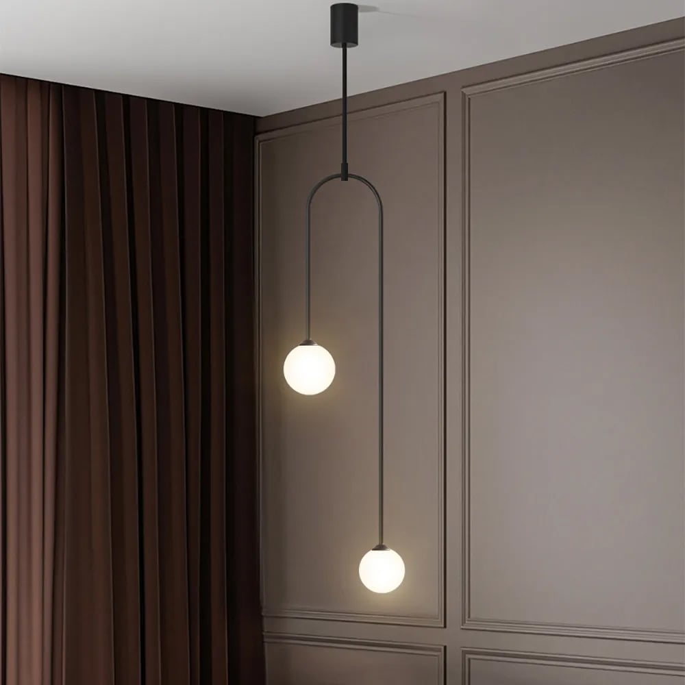 Moderne U-Vormige Hanglamp met 2 Glazen Bol Lampenkappen voor Woonkamer en Slaapkamer - Stijlvolle Verlichting voor Eettafel