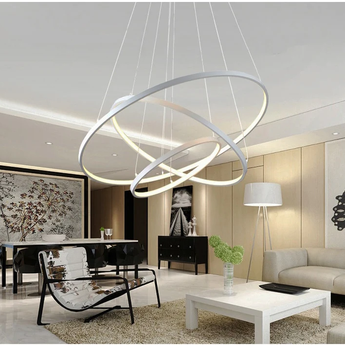 Moderne Kroonluchter in Goud of Zwart met Aanpasbare Ringen – Elegante LED Verlichting voor Woonkamer en Slaapkamer