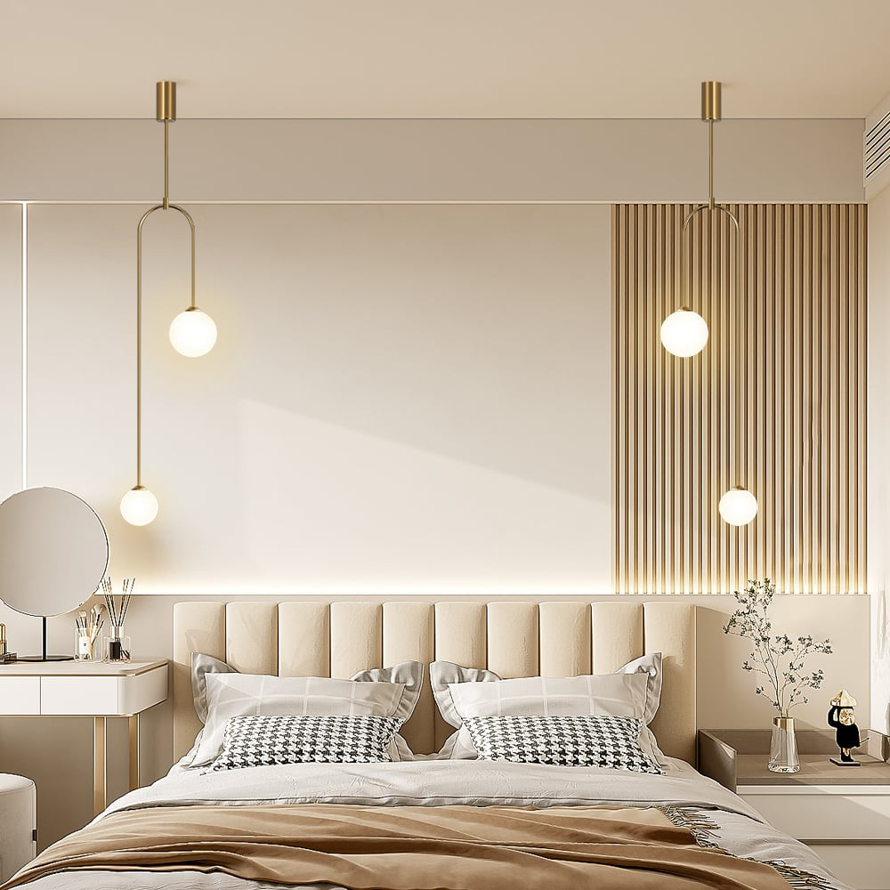 Moderne U-Vormige Hanglamp met 2 Glazen Bol Lampenkappen voor Woonkamer en Slaapkamer - Stijlvolle Verlichting voor Eettafel