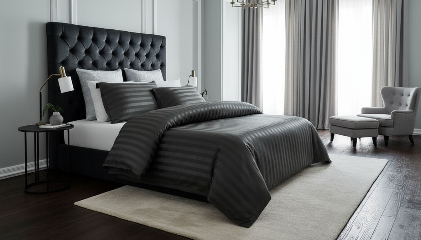 Grijs Satijnen Beddengoed Set 200 x 220 cm met Verborgen Ritssluiting en 2 Kussenslopen