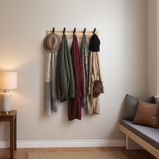 Bamboe Kapstok met Ruimtealuminium Haken – Nordic Stijl voor Slaapkamer of Woonkamer, Duurzaam en Eenvoudig te Monteren