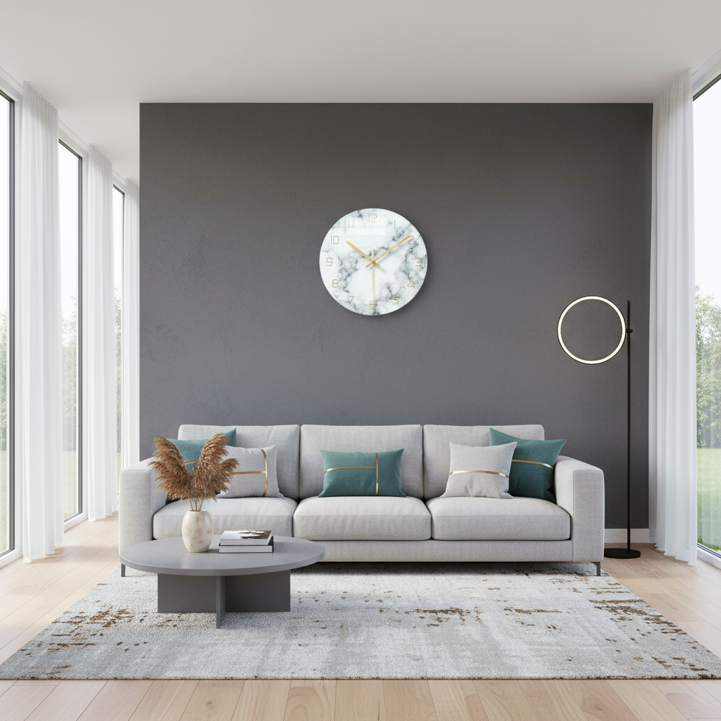 Wandklok met Marmerlook en Minimalistisch Design – 30 cm Stille Quartz Klok voor Moderne en Klassieke Interieurs