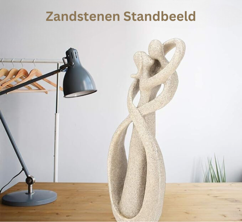 Abstract Beeldje van Eeuwige Omhelzing – Tijdloos Liefdes Symbool in Wit met Gouden Accenten, 20 cm Hoog 2