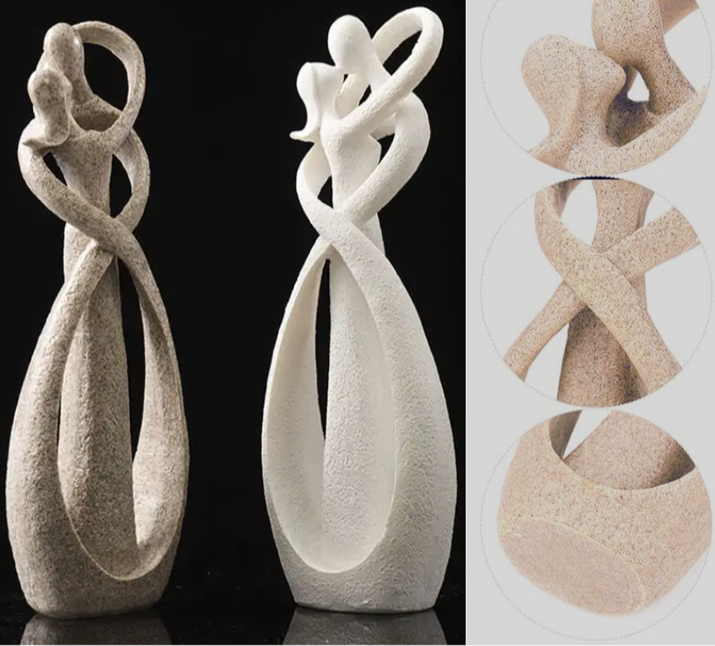 Abstract Beeldje van Eeuwige Omhelzing – Tijdloos Liefdes Symbool in Wit met Gouden Accenten, 20 cm Hoog 3
