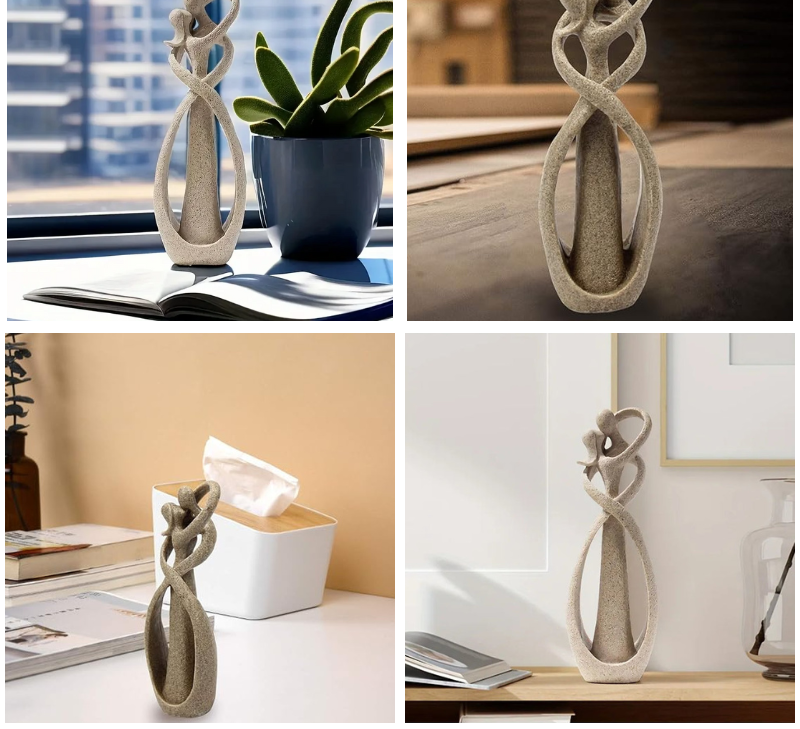 Abstract Beeldje van Eeuwige Omhelzing – Tijdloos Liefdes Symbool in Wit met Gouden Accenten, 20 cm Hoog 5