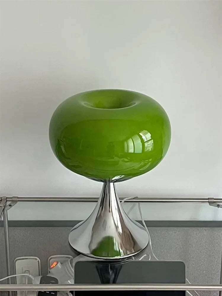 Antieke Tafellamp met Appelvorm en Vintage Charme – Witte en Groene Glazen Afwerking 5