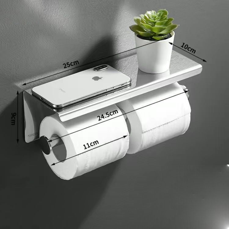 Chroom WC Rolhouder met Plankje - Set van 2, Staande of Muurbevestigd, Zonder Boren, Ruimtebesparend Ontwerp 2