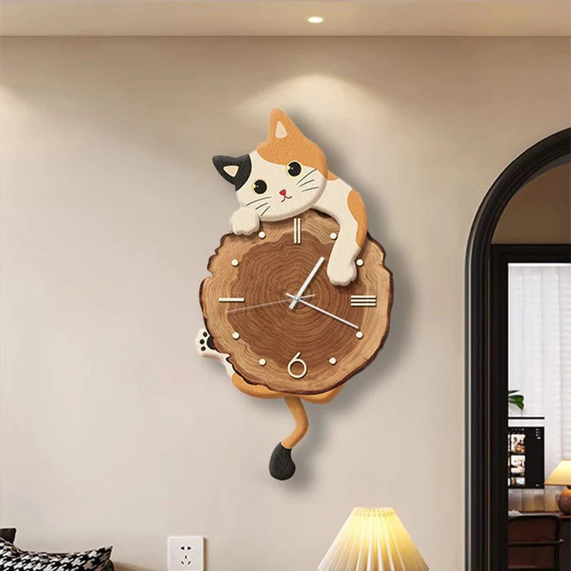Creatieve Cartoon Kat Wandklok met Swingende Staart – Stille Quartz Klok voor Woonkamer en Slaapkamer Decoratie 6