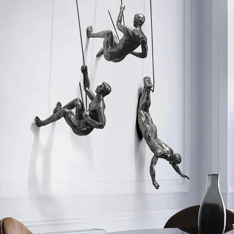 Creatieve Muurdecoratie Set - Drie-delige Sculptuur in Zilver en Koper voor Wanddecoratie Woonkamer 1