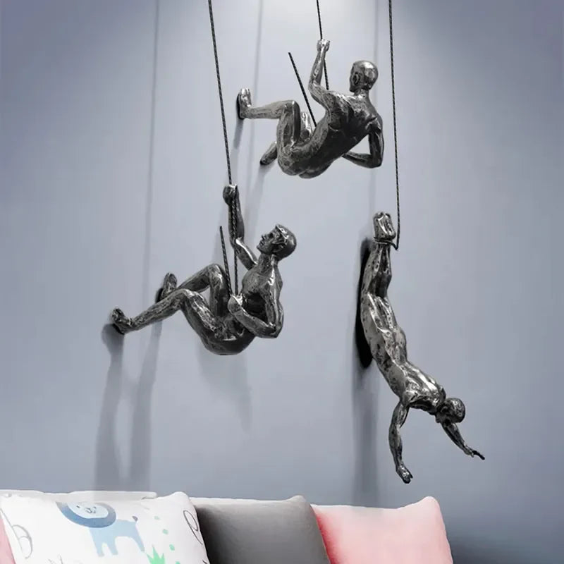 Creatieve Muurdecoratie Set - Drie-delige Sculptuur in Zilver en Koper voor Wanddecoratie Woonkamer 6
