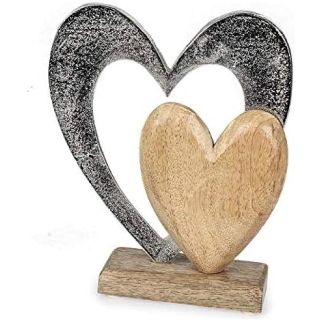 Decoratieve Hartfiguur van Aluminium en Mangohout – 26 cm Hoog voor Unieke Interieuraccenten 1