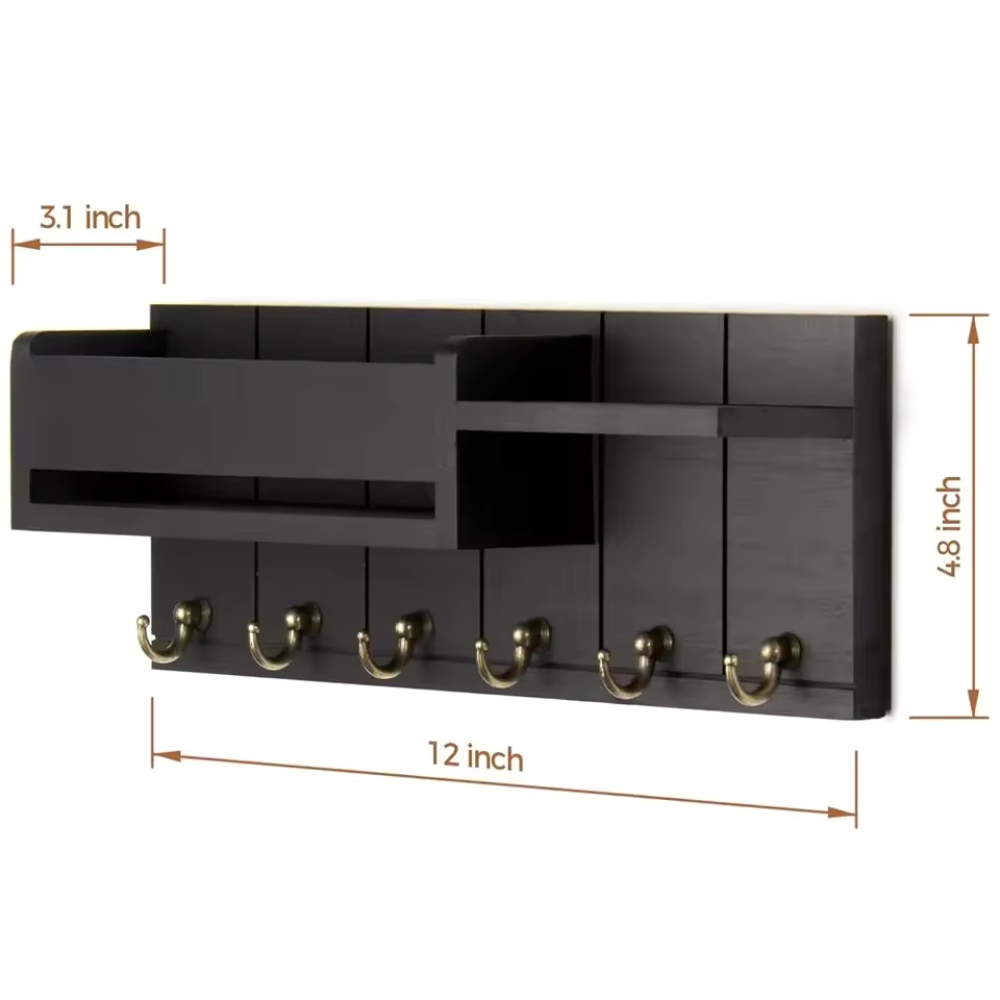 Decoratieve Muurbeugel met Plank en Sleutelhaken – Multifunctionele Wandorganizer van Massief Hout voor Hal en Keuken 7