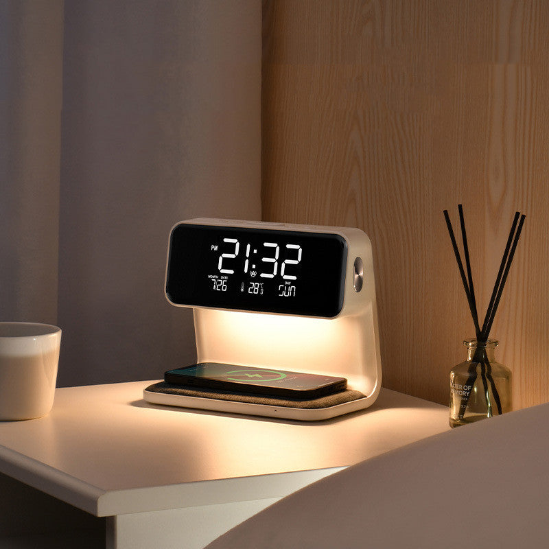 Dimbare Tafellamp met Draadloze Oplader en LCD Alarmklok – Multifunctionele Nachtkast Lampje in Wit 2