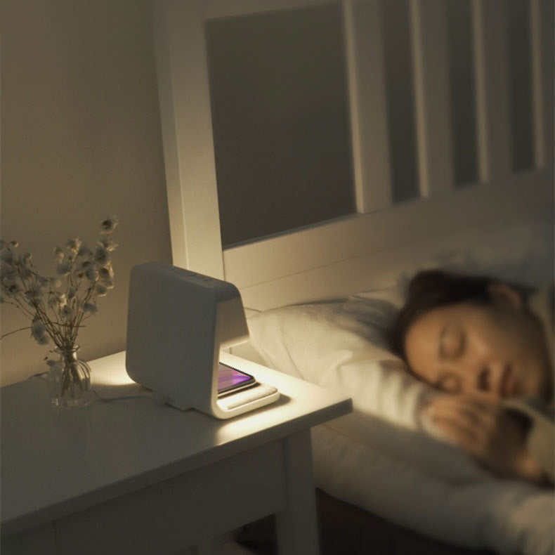 Dimbare Tafellamp met Draadloze Oplader en LCD Alarmklok – Multifunctionele Nachtkast Lampje in Wit 5