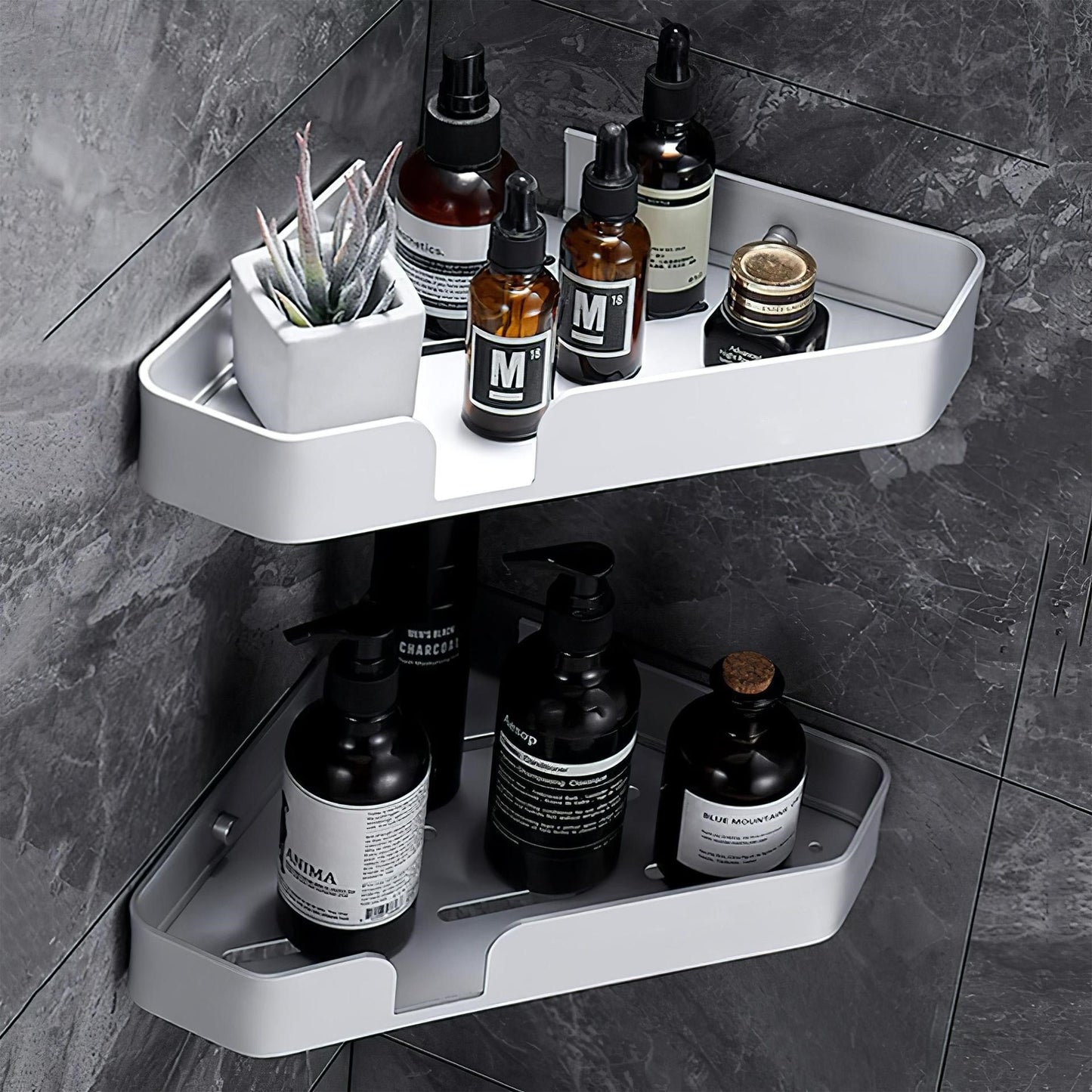 Doucherek Zonder Boren - Hoekrek RVS Set van 2 voor Georganiseerde Douche, Compact en Duurzaam 0