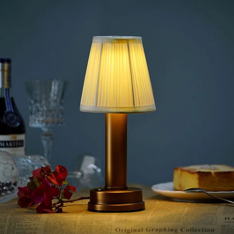 Draadloze LED Tafellamp met Dimbare Verlichting en Afneembare Lampenkap - Goud 2