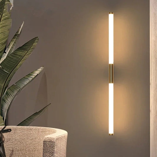 Eenvoudige Moderne Lineaire LED Wandlamp in Wit-Goud – Stijlvolle Verlichting voor Slaapkamer en Woonkamer 1