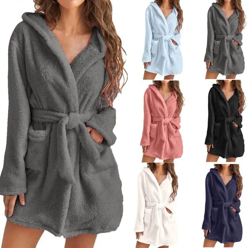 Fleece Badjas met Capuchon en Tailleband voor Dames – Zacht en Warm Ochtendjas voor Ultiem Comfort 0