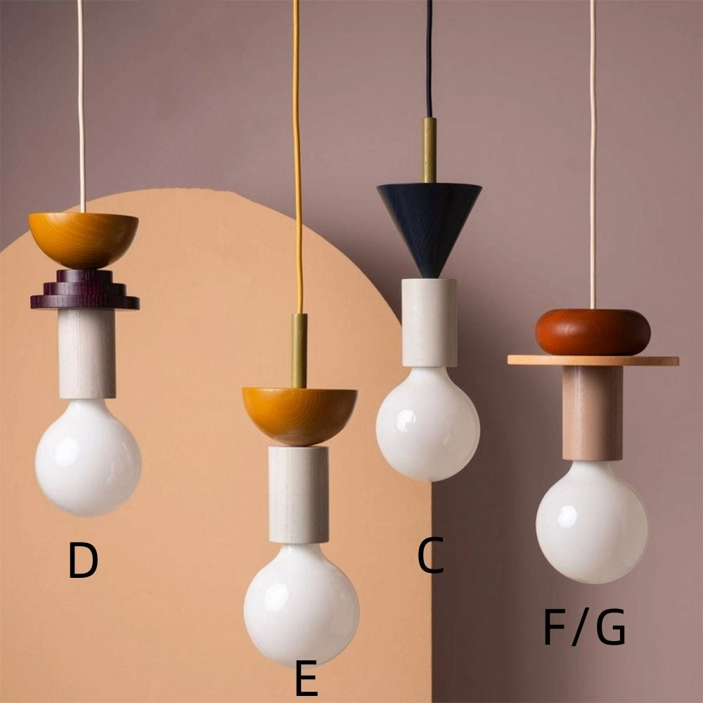 Gekleurde Houten Blokken Hanglamp voor Woonkamer of Eetkamer – Verstelbaar Snoer, Modern Industrieel Ontwerp 2