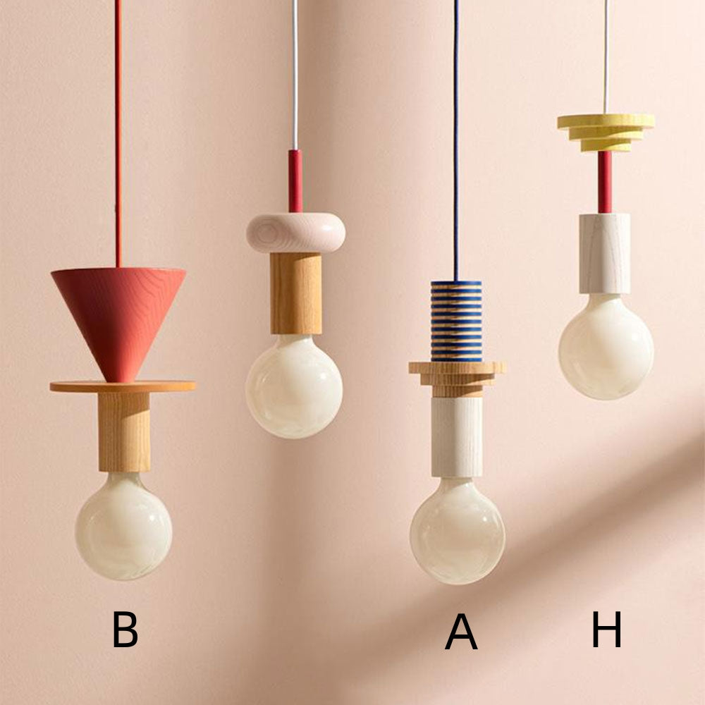 Gekleurde Houten Blokken Hanglamp voor Woonkamer of Eetkamer – Verstelbaar Snoer, Modern Industrieel Ontwerp 3