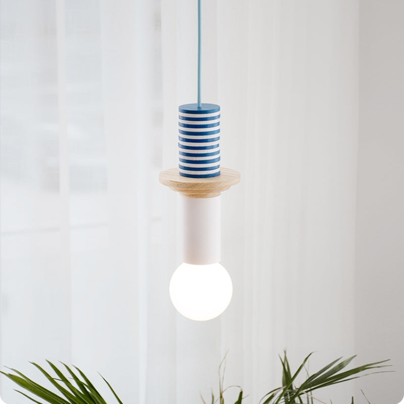 Gekleurde Houten Blokken Hanglamp voor Woonkamer of Eetkamer – Verstelbaar Snoer, Modern Industrieel Ontwerp 4