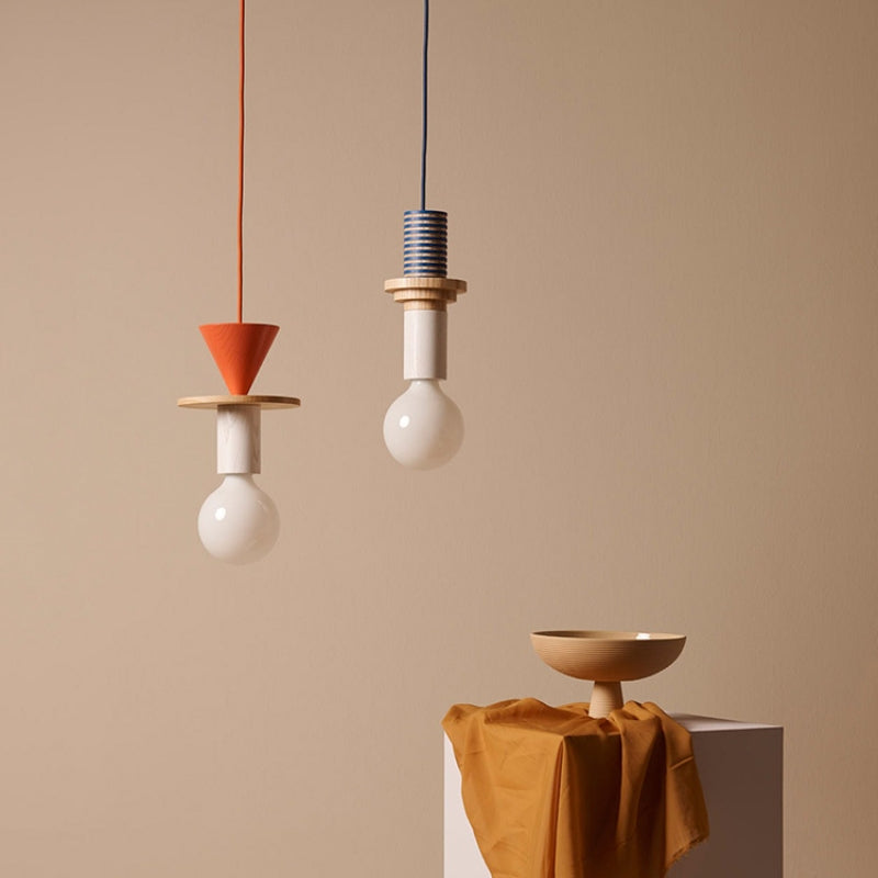 Gekleurde Houten Blokken Hanglamp voor Woonkamer of Eetkamer – Verstelbaar Snoer, Modern Industrieel Ontwerp 7