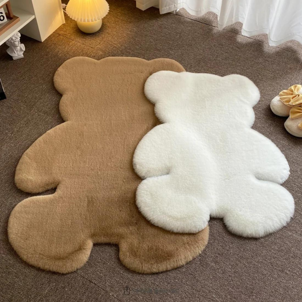 Gezellig Beren Tapijt - Pluche Vloermat voor Slaapkamer, 45 x 60 cm, Beschikbaar in Wit, Melkachtig Wit en Bruin 1
