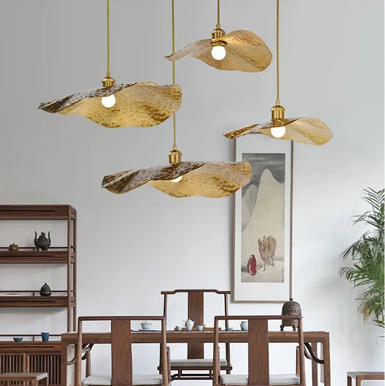 Gouden Hanglamp in Lotusblad Design – Elegante Eetkamer Lamp voor Woonkamer en Slaapkamer, Japandi Stijl, 30 cm Diameter 2