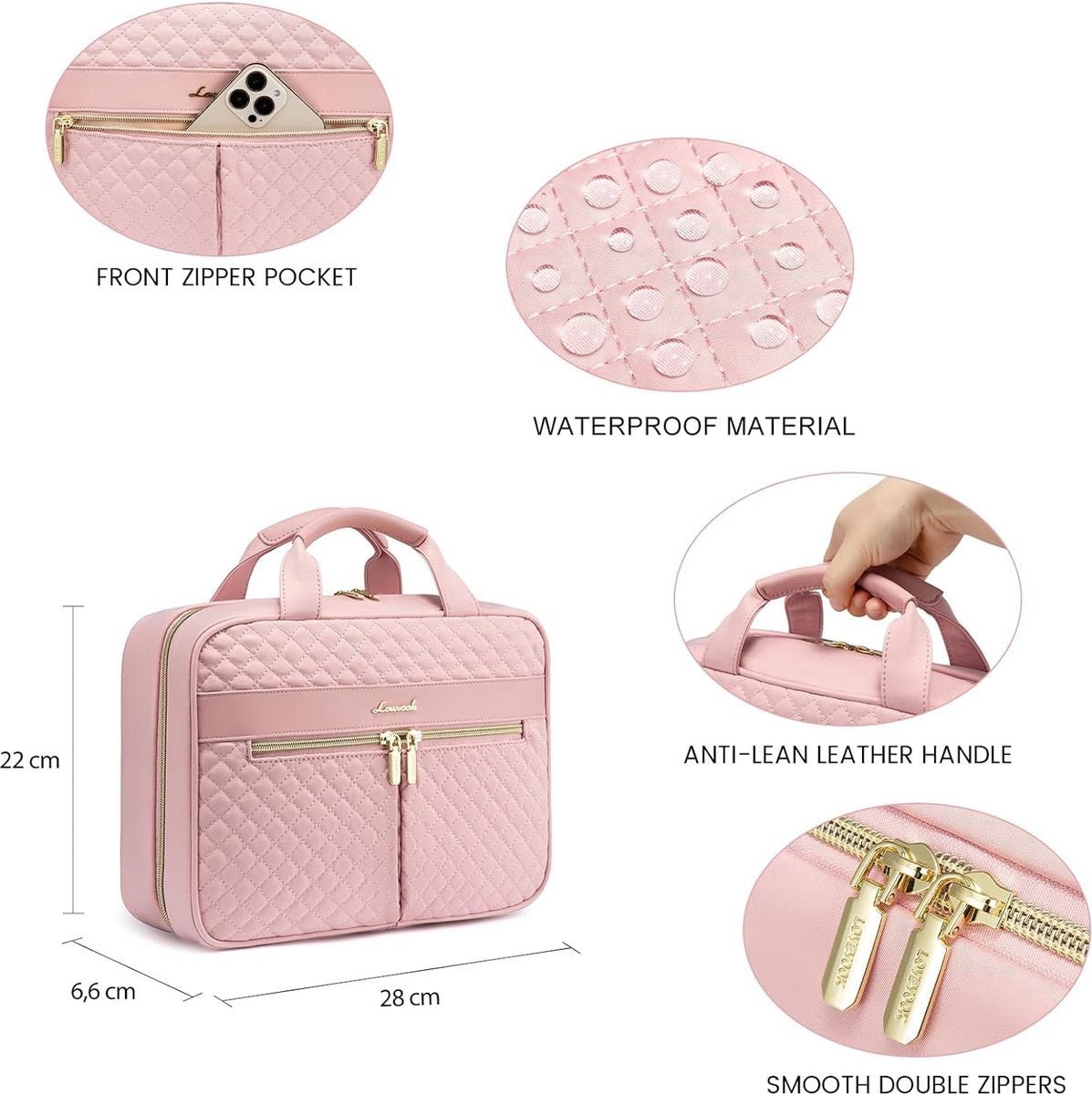 Grote Hangende Toilettas voor Dames – Waterdichte Reis Make-uptas in Roze 2
