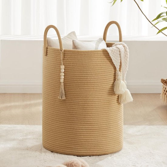 Handgemaakte Katoenen Opbergmand met Handvat - Gevlochten Wasmand 38 cm x 50 cm 0