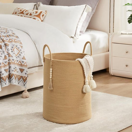 Handgemaakte Katoenen Opbergmand met Handvat - Gevlochten Wasmand 38 cm x 50 cm 1