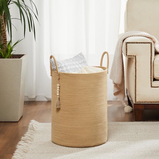 Handgemaakte Katoenen Opbergmand met Handvat - Gevlochten Wasmand 38 cm x 50 cm 3