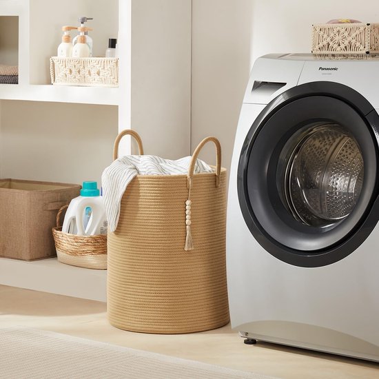 Handgemaakte Katoenen Opbergmand met Handvat - Gevlochten Wasmand 38 cm x 50 cm 5