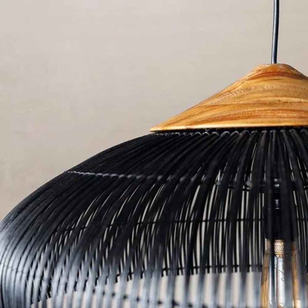 Handgemaakte Rieten Hanglamp voor Woonkamer en Eettafel - Japandi Boho Stijl met Warm Wit Licht 4