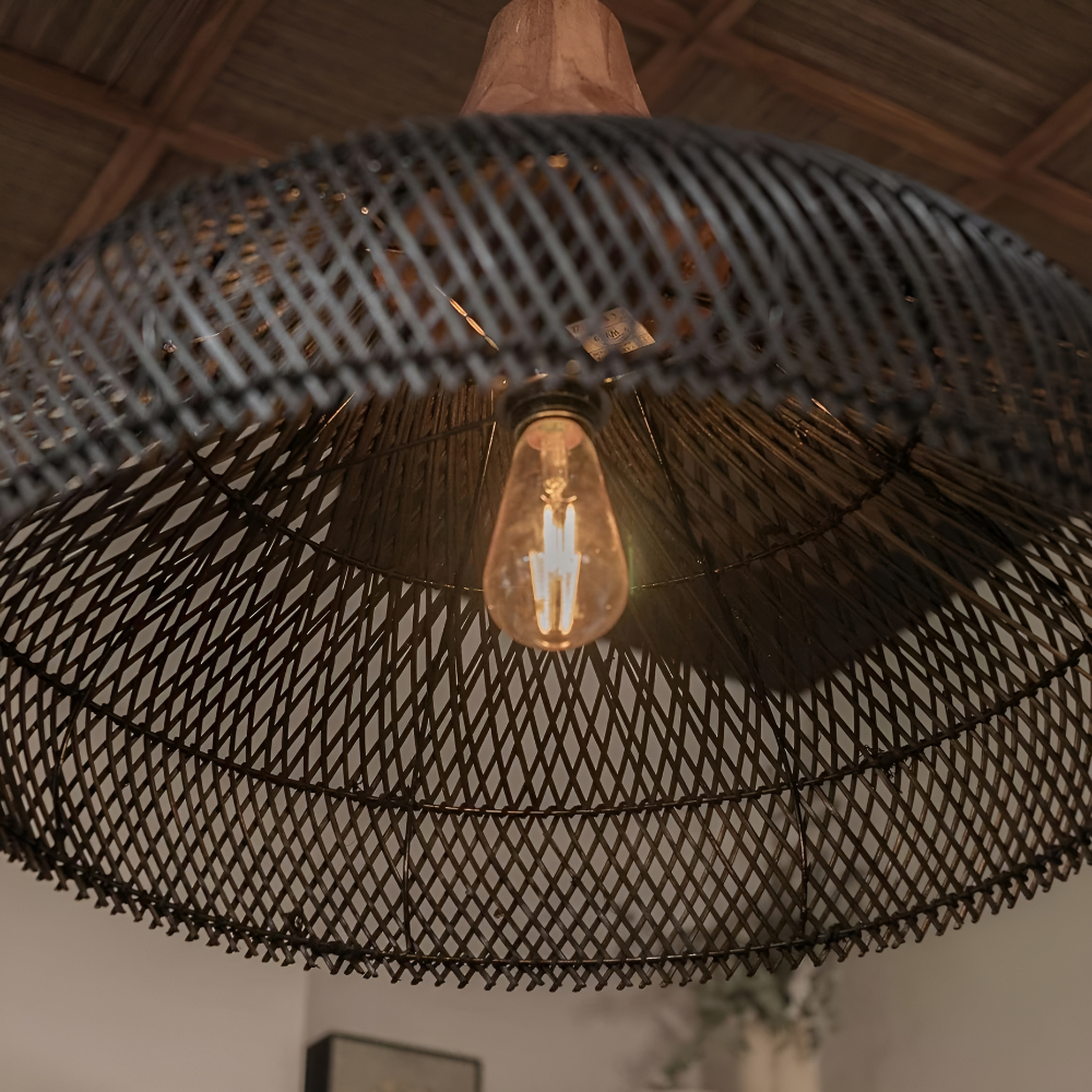 Handgemaakte Rieten Hanglamp voor Woonkamer en Eettafel - Japandi Boho Stijl met Warm Wit Licht 6