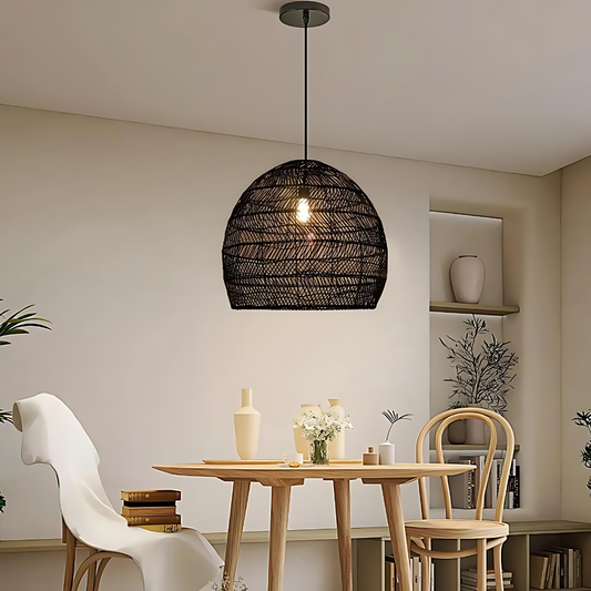 Handgemaakte Rotan Hanglamp voor Eettafel – Boho Stijl Woonkamer Lamp met Warme Verlichting 1