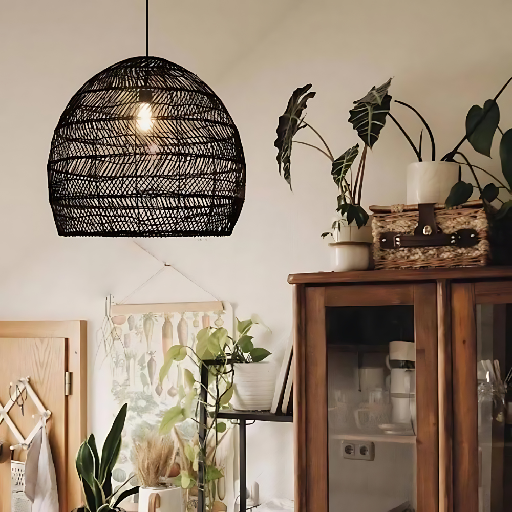 Handgemaakte Rotan Hanglamp voor Eettafel – Boho Stijl Woonkamer Lamp met Warme Verlichting 2