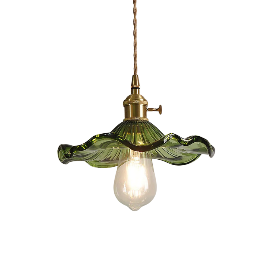 Hibiscusbloem Hanglamp van Glas en Messing voor Eettafel en Woonkamer – Verstelbare Pendelarmatuur met E27 Fitting 1